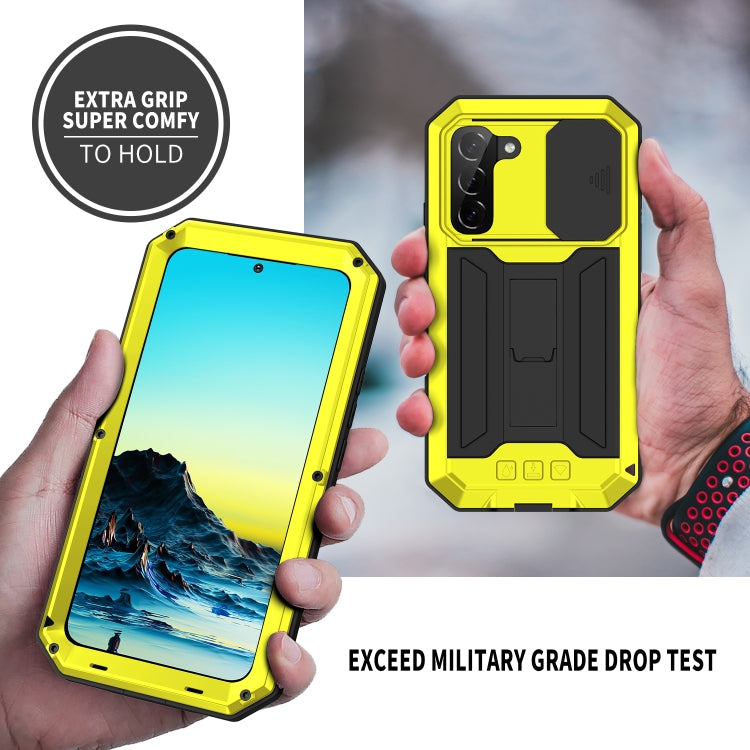 For Samsung Galaxy S22+ 5G R-JUST Sliding Camera Metal + Silicone Holder Phone Case(Yellow) - Galaxy S22+ 5G Cases by R-JUST | Online Shopping UK | buy2fix