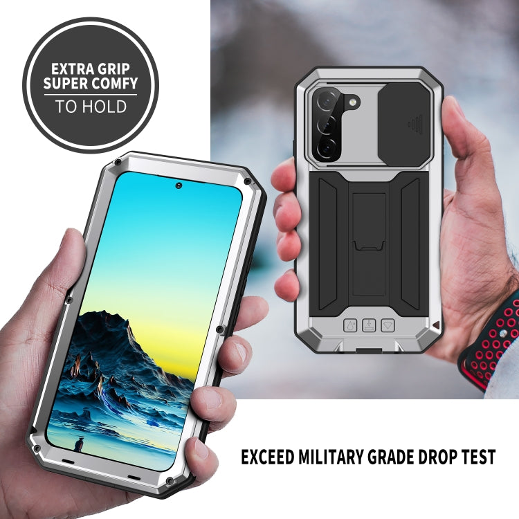 For Samsung Galaxy S22+ 5G R-JUST Sliding Camera Metal + Silicone Holder Phone Case(Silver) - Galaxy S22+ 5G Cases by R-JUST | Online Shopping UK | buy2fix