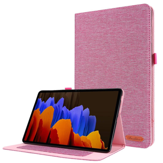 For Samsung Galaxy Tab S8 Ultra Horizontal Flip Fabric Leather Tablet Case with Card Slots & Holder(Rose Red) - Galaxy Tab S8 Ultra Cases by buy2fix | Online Shopping UK | buy2fix