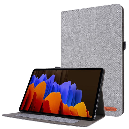 For Samsung Galaxy Tab S8 Ultra Horizontal Flip Fabric Leather Tablet Case with Card Slots & Holder(Grey) - Galaxy Tab S8 Ultra Cases by buy2fix | Online Shopping UK | buy2fix