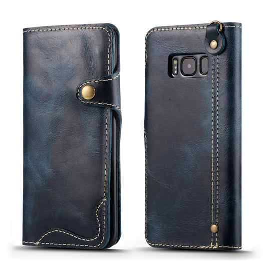 For Galaxy S8 Denior Oil Wax Cowhide Magnetic Button Horizontal Flip Leather Case with Card Slots & Wallet(Dark Blue) - Galaxy Phone Cases by Denior | Online Shopping UK | buy2fix