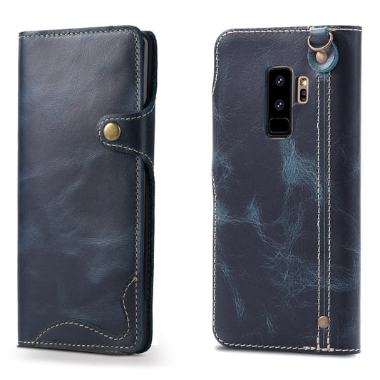 For Galaxy S9 Plus Denior Oil Wax Cowhide Magnetic Button Horizontal Flip Leather Case with Card Slots & Wallet(Dark Blue) - Galaxy Phone Cases by Denior | Online Shopping UK | buy2fix