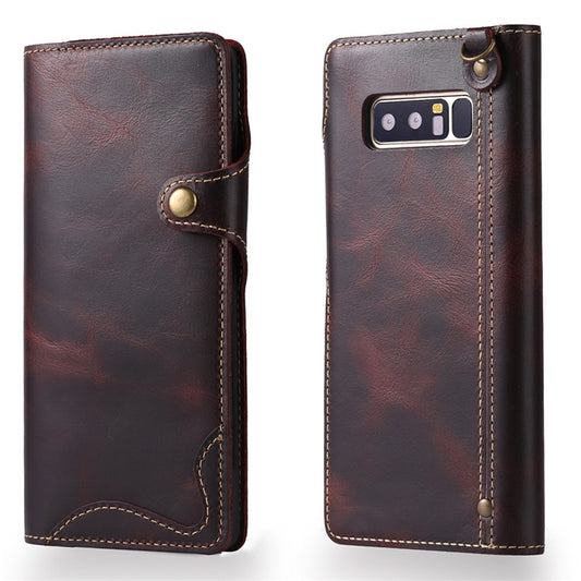 For Galaxy Note 8 Denior Oil Wax Cowhide Magnetic Button Horizontal Flip Leather Case with Card Slots & Wallet(Dark Red) - Galaxy Phone Cases by Denior | Online Shopping UK | buy2fix