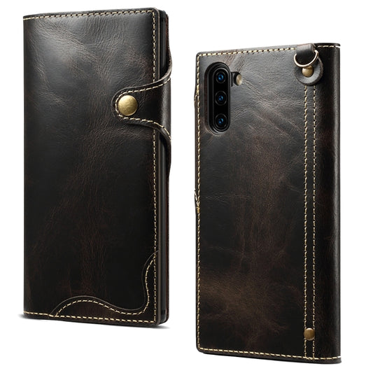 For Galaxy Note 10 Denior Oil Wax Cowhide Magnetic Button Horizontal Flip Leather Case with Card Slots & Wallet(Black) - Galaxy Phone Cases by Denior | Online Shopping UK | buy2fix