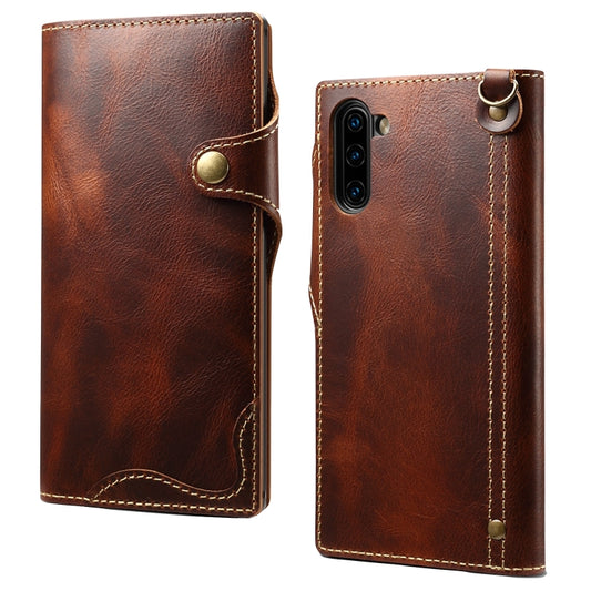 For Galaxy Note 10 Denior Oil Wax Cowhide Magnetic Button Horizontal Flip Leather Case with Card Slots & Wallet(Brown) - Galaxy Phone Cases by Denior | Online Shopping UK | buy2fix