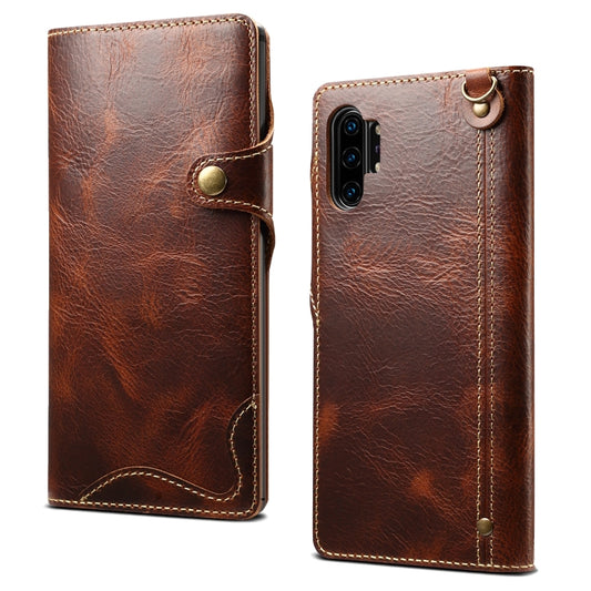 For Galaxy Note 10 Plus Denior Oil Wax Cowhide Magnetic Button Horizontal Flip Leather Case with Card Slots & Wallet(Brown) - Galaxy Phone Cases by Denior | Online Shopping UK | buy2fix