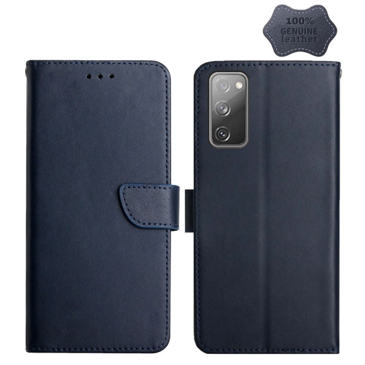 For Samsung Galaxy S20 FE Genuine Leather Fingerprint-proof Horizontal Flip Phone Case(Blue) - Galaxy S20 FE Cases by buy2fix | Online Shopping UK | buy2fix