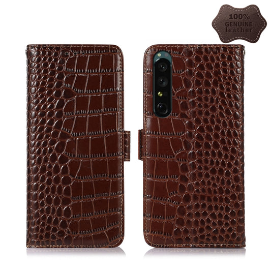 For Sony Xperia 1 IV Crocodile Top Layer Cowhide Leather Phone Case(Brown) - Sony Cases by buy2fix | Online Shopping UK | buy2fix