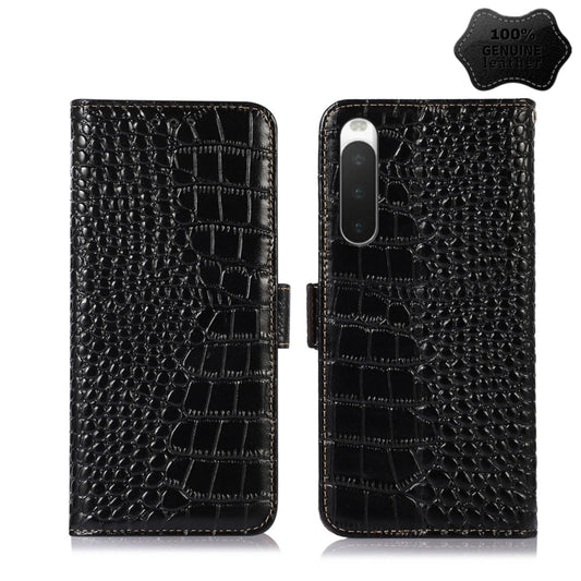 For Sony Xperia 10 IV Crocodile Top Layer Cowhide Leather Phone Case(Black) - Sony Cases by buy2fix | Online Shopping UK | buy2fix