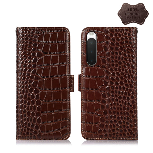 For Sony Xperia 10 IV Crocodile Top Layer Cowhide Leather Phone Case(Brown) - Sony Cases by buy2fix | Online Shopping UK | buy2fix