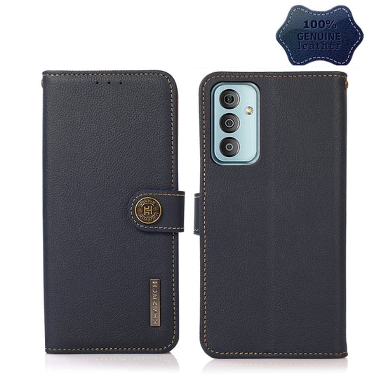 For Samsung Galaxy F23 / M23 KHAZNEH Custer Genuine Leather RFID Phone Case(Blue) - Galaxy Phone Cases by buy2fix | Online Shopping UK | buy2fix