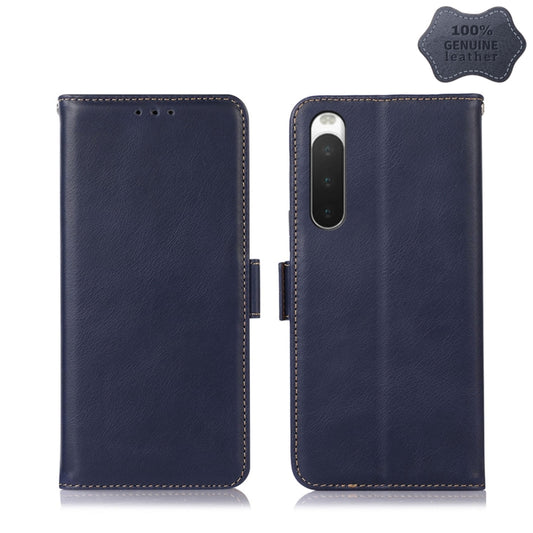 For Sony Xperia 10 IV Crazy Horse Top Layer Cowhide Leather Phone Case(Blue) - Sony Cases by buy2fix | Online Shopping UK | buy2fix