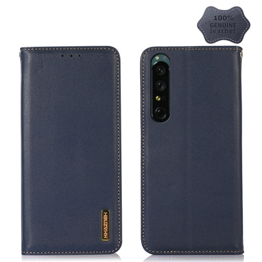 For Sony Xperia 1 IV KHAZNEH Nappa Top Layer Cowhide Leather Phone Case(Blue) - Sony Cases by buy2fix | Online Shopping UK | buy2fix