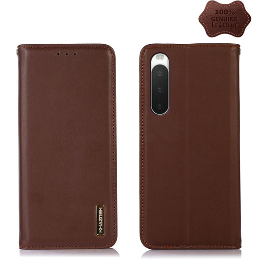 For Sony Xperia 10 IV KHAZNEH Nappa Top Layer Cowhide Leather Phone Case(Brown) - Sony Cases by buy2fix | Online Shopping UK | buy2fix