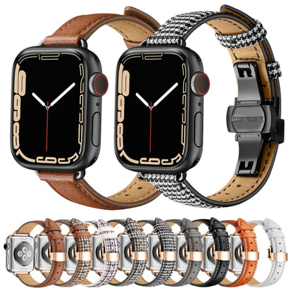 Slimming Butterfly Buckle Watch Band For Apple Watch Ultra 49mm&Watch Ultra 2 49mm / Series 9&8&7 45mm / SE 3&SE 2&6&SE&5&4 44mm / 3&2&1 42mm(Houndstooth Black Coffee Rose Gold) - Watch Bands by buy2fix | Online Shopping UK | buy2fix