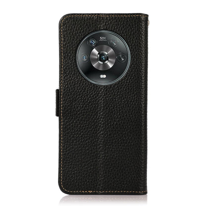 For Honor Magic 4 KHAZNEH Side-Magnetic Litchi Genuine Leather RFID Phone Case(Black) - Honor Cases by buy2fix | Online Shopping UK | buy2fix