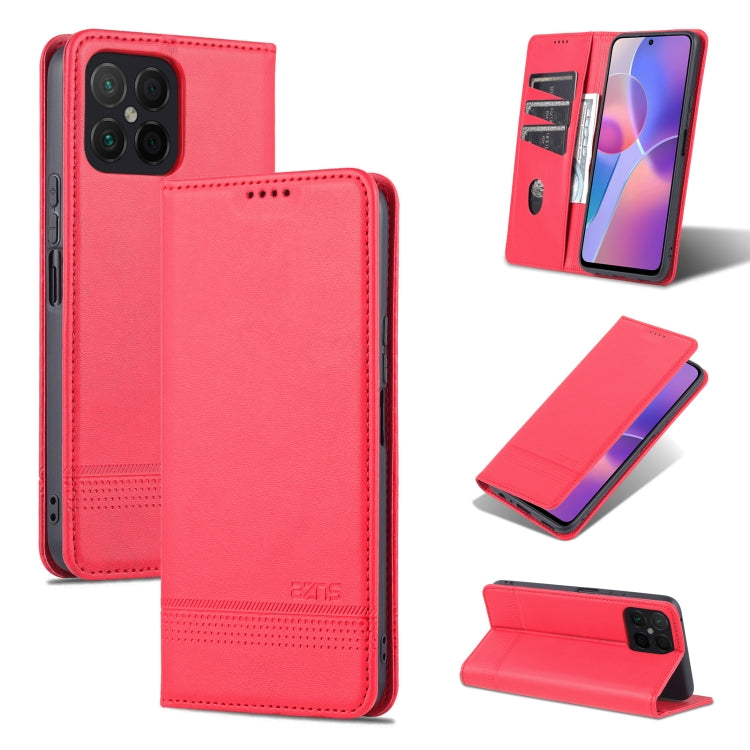 For Honor X8 / X30i AZNS Magnetic Calf Texture Flip Leather Phone Case(Red) - Honor Cases by AZNS | Online Shopping UK | buy2fix