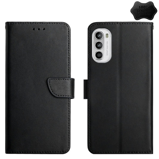 For Motorola Moto G52 Genuine Leather Fingerprint-proof Horizontal Flip Phone Case(Black) - Motorola Cases by buy2fix | Online Shopping UK | buy2fix