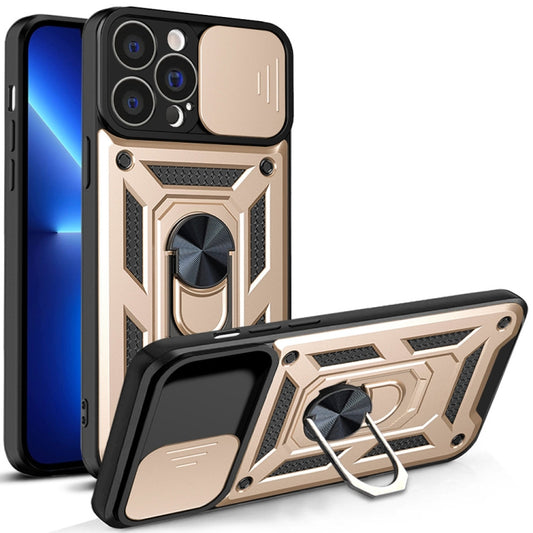 For iPhone 14 Plus Sliding Camera Cover Design TPU+PC Phone Case  (Gold) - iPhone 14 Plus Cases by buy2fix | Online Shopping UK | buy2fix