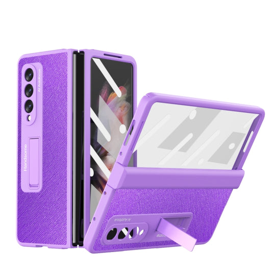 For Samsung Galaxy Z Fold3 Integrated  Cross Texture Hinge Full Coverage Flip Phone Case(Purple) - Galaxy Phone Cases by buy2fix | Online Shopping UK | buy2fix