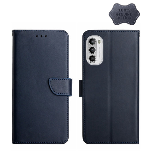 For Motorola Moto G71S Genuine Leather Fingerprint-proof Horizontal Flip Phone Case(Blue) - Motorola Cases by buy2fix | Online Shopping UK | buy2fix