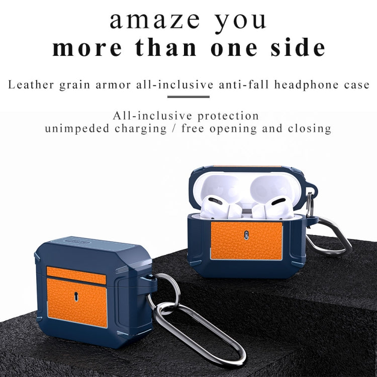 Leather Texture Armor Earphone Protective Case For AirPods Pro(Black+Orange) - For AirPods Pro by buy2fix | Online Shopping UK | buy2fix