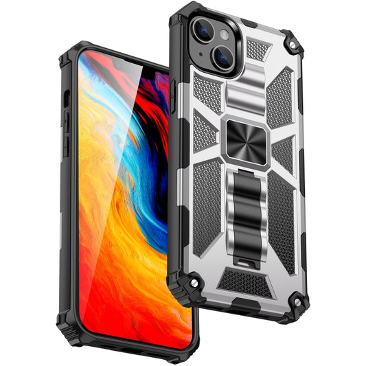 For iPhone 14 Plus Armor Shockproof TPU + PC Magnetic Protective Phone Case with Holder (Silver) - iPhone 14 Plus Cases by buy2fix | Online Shopping UK | buy2fix