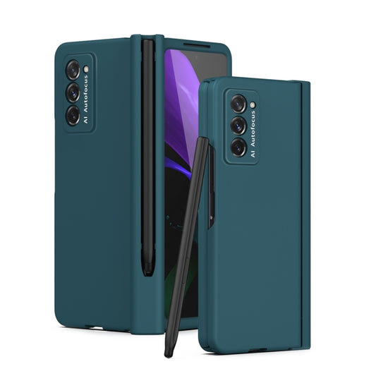 For Samsung Galaxy Z Fold2 5G Macaron Hinge Phone Case with Stylus Pen Fold Edition & Protective Film(Dark Green) - Galaxy Phone Cases by buy2fix | Online Shopping UK | buy2fix