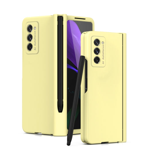 For Samsung Galaxy Z Fold2 5G Macaron Hinge Phone Case with Stylus Pen Fold Edition & Protective Film(Yellow) - Galaxy Phone Cases by buy2fix | Online Shopping UK | buy2fix