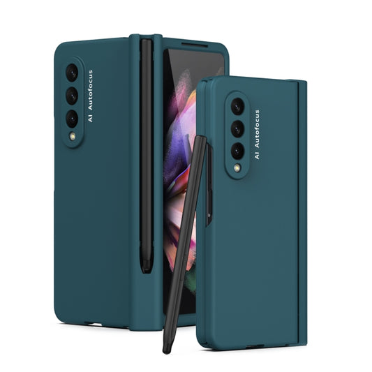 For Samsung Galaxy Z Fold3 5G Macaron Hinge Phone Case with Stylus Pen Fold Edition & Protective Film(Dark Green) - Galaxy Phone Cases by buy2fix | Online Shopping UK | buy2fix