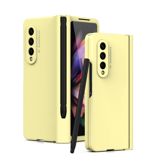 For Samsung Galaxy Z Fold3 5G Macaron Hinge Phone Case with Stylus Pen Fold Edition & Protective Film(Yellow) - Galaxy Phone Cases by buy2fix | Online Shopping UK | buy2fix