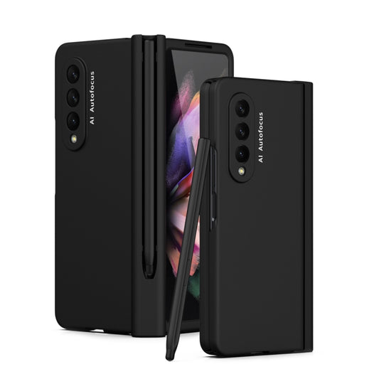 For Samsung Galaxy Z Fold3 5G Macaron Hinge Phone Case with Stylus Pen Fold Edition & Protective Film(Black) - Galaxy Phone Cases by buy2fix | Online Shopping UK | buy2fix