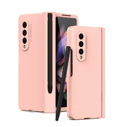 For Samsung Galaxy Z Fold3 5G Macaron Hinge Phone Case with Stylus Pen Fold Edition & Protective Film(Pink) - Galaxy Phone Cases by buy2fix | Online Shopping UK | buy2fix