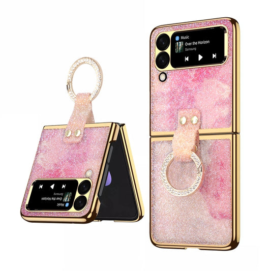 For Samsung Galaxy Z Flip3 5G Ring Buckle Diamond Phone Case with Holder(Pink Color) - Galaxy Phone Cases by buy2fix | Online Shopping UK | buy2fix