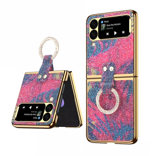 For Samsung Galaxy Z Flip3 5G Ring Buckle Diamond Phone Case with Holder(Sapphire Blue Color) - Galaxy Phone Cases by buy2fix | Online Shopping UK | buy2fix