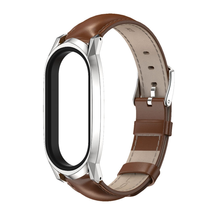 For Xiaomi Mi Band 7 / 7 NFC MIJOBS GT Metal Case Top Layer Cowhide Watch Band(Oil Brown Silver) - Watch Bands by MIJOBS | Online Shopping UK | buy2fix