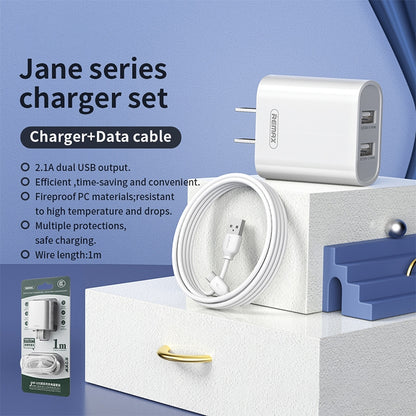 REMAX RP-U35 Jane Series 2.1A Dual USB Port Fast Charger Set, Cable:USB-C/Type-C(CN Plug) - USB Charger by REMAX | Online Shopping UK | buy2fix