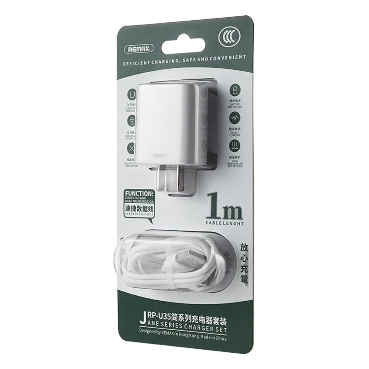 REMAX RP-U35 Jane Series 2.1A Dual USB Port Fast Charger Set, Cable:USB-C/Type-C(CN Plug) - USB Charger by REMAX | Online Shopping UK | buy2fix