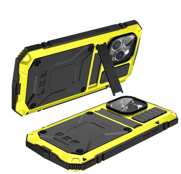 For iPhone 14 Pro R-JUST Shockproof Waterproof Dust-proof Case with Holder(Yellow) - iPhone 14 Pro Cases by R-JUST | Online Shopping UK | buy2fix