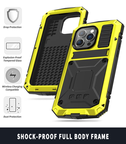 For iPhone 14 Pro R-JUST Shockproof Waterproof Dust-proof Case with Holder(Yellow) - iPhone 14 Pro Cases by R-JUST | Online Shopping UK | buy2fix
