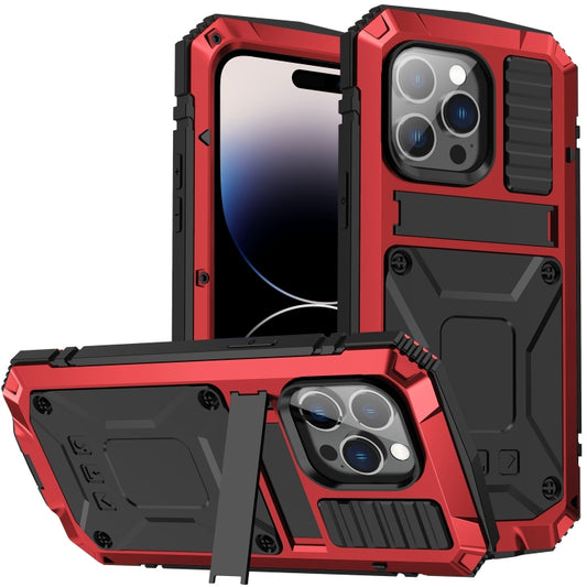 For iPhone 14 Pro R-JUST Shockproof Waterproof Dust-proof Case with Holder(Red) - iPhone 14 Pro Cases by R-JUST | Online Shopping UK | buy2fix