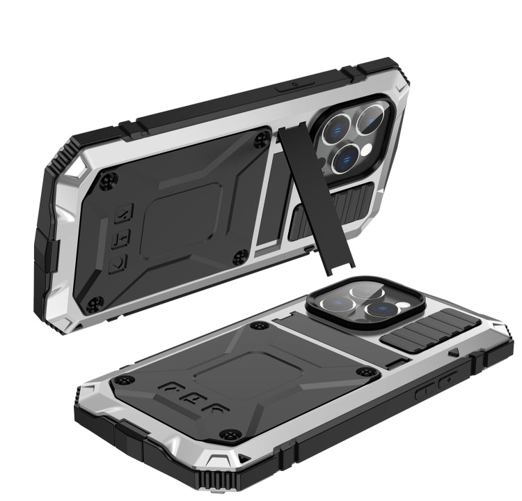 For iPhone 14 Pro Max R-JUST Shockproof Waterproof Dust-proof Case with Holder (Silver) - iPhone 14 Pro Max Cases by R-JUST | Online Shopping UK | buy2fix