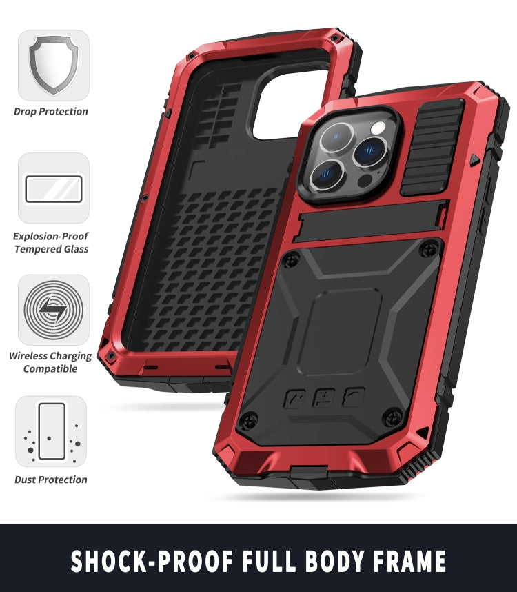 For iPhone 14 Pro Max R-JUST Shockproof Waterproof Dust-proof Case with Holder (Red) - iPhone 14 Pro Max Cases by R-JUST | Online Shopping UK | buy2fix