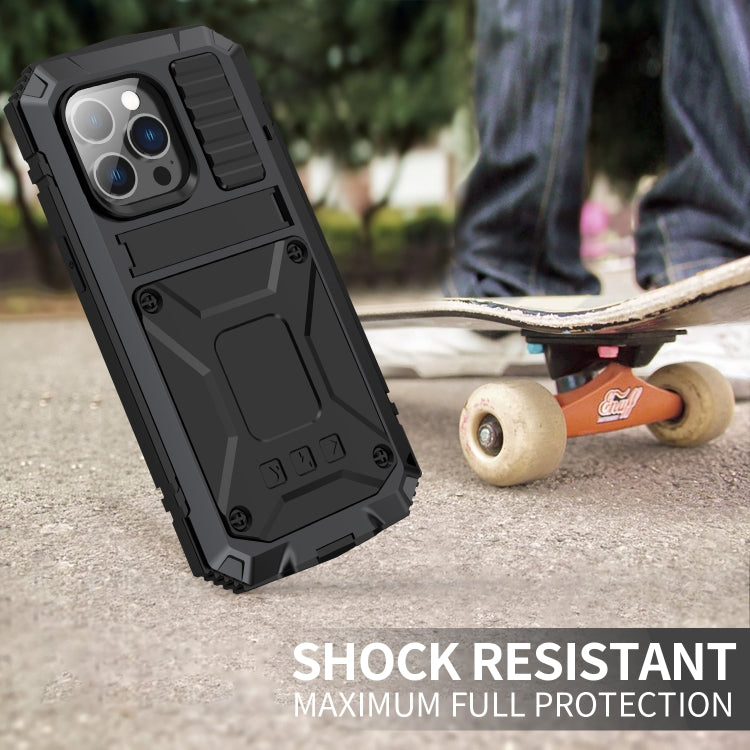 For iPhone 14 Pro Max R-JUST Shockproof Waterproof Dust-proof Case with Holder (Black) - iPhone 14 Pro Max Cases by R-JUST | Online Shopping UK | buy2fix