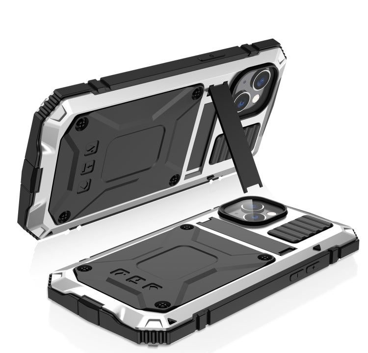 For iPhone 14 R-JUST Shockproof Waterproof Dust-proof Case with Holder (Silver) - iPhone 14 Cases by R-JUST | Online Shopping UK | buy2fix