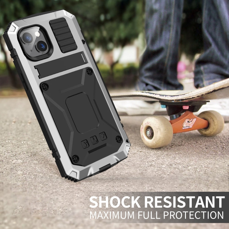 For iPhone 14 R-JUST Shockproof Waterproof Dust-proof Case with Holder (Silver) - iPhone 14 Cases by R-JUST | Online Shopping UK | buy2fix
