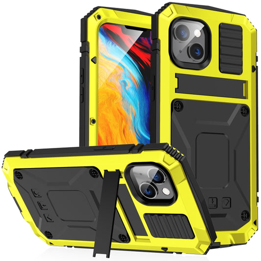 For iPhone 14 R-JUST Shockproof Waterproof Dust-proof Case with Holder (Yellow) - iPhone 14 Cases by R-JUST | Online Shopping UK | buy2fix