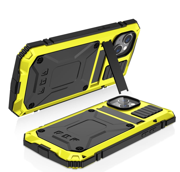 For iPhone 14 R-JUST Shockproof Waterproof Dust-proof Case with Holder (Yellow) - iPhone 14 Cases by R-JUST | Online Shopping UK | buy2fix