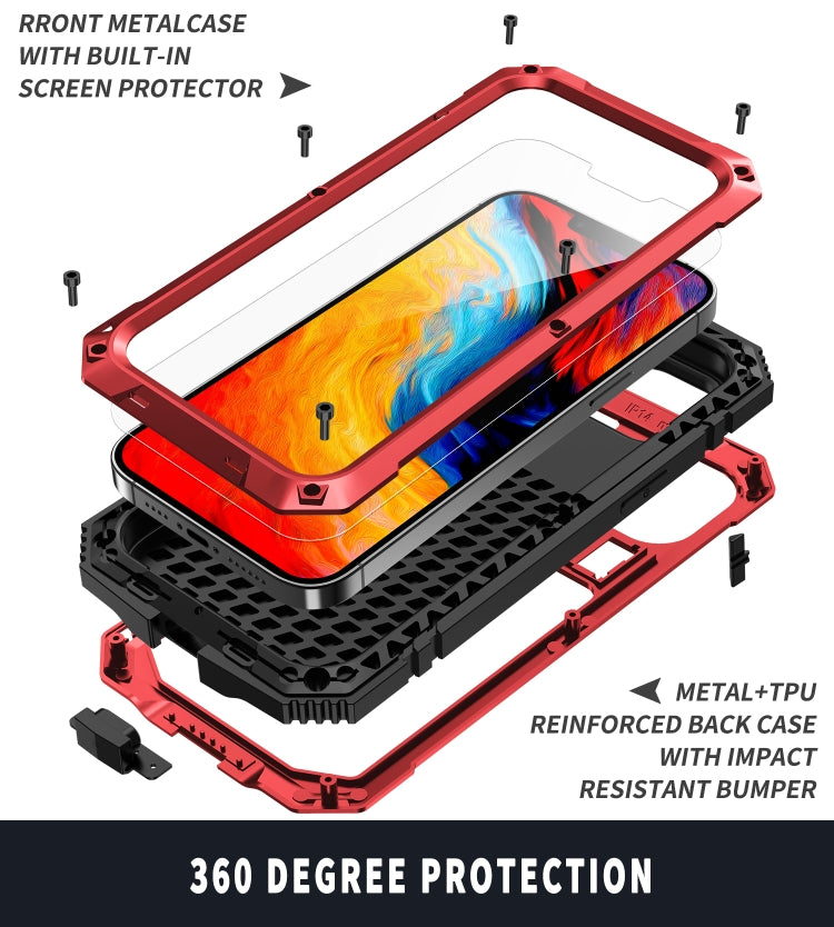 For iPhone 14 R-JUST Shockproof Waterproof Dust-proof Case with Holder (Red) - iPhone 14 Cases by R-JUST | Online Shopping UK | buy2fix