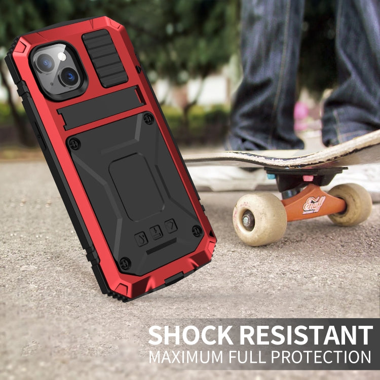 For iPhone 14 R-JUST Shockproof Waterproof Dust-proof Case with Holder (Red) - iPhone 14 Cases by R-JUST | Online Shopping UK | buy2fix